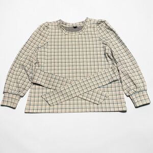 Ann Taylor Plaid Windowpane Sweater Womens Large Neutral Minimalist Preppy Knit